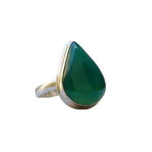 Green Onyx Teardrop Ring in Solid Sterling Silver| Size: 5